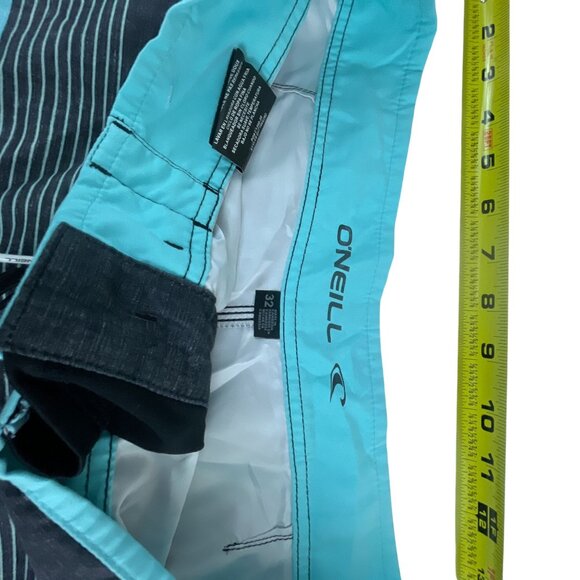 O’Neill Men’s Boardshorts Size 32 Gray Aqua Striped Surf Swim Trunks with Pocket - Picture 3 of 7